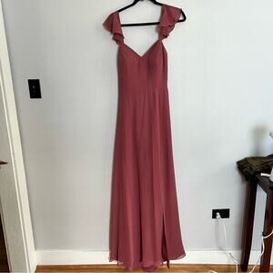 AZAZIE Mauve Pink Bridesmaid Flutter Sleeve Long Dress Women's size 10